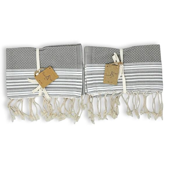 Scents & Feel Luxury Towel Set 4 Gray White Handwoven Cotton NWT NWOT - Picture 7 of 7